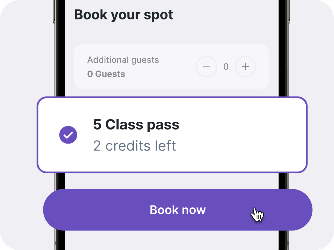 Class pass credits left and book now button