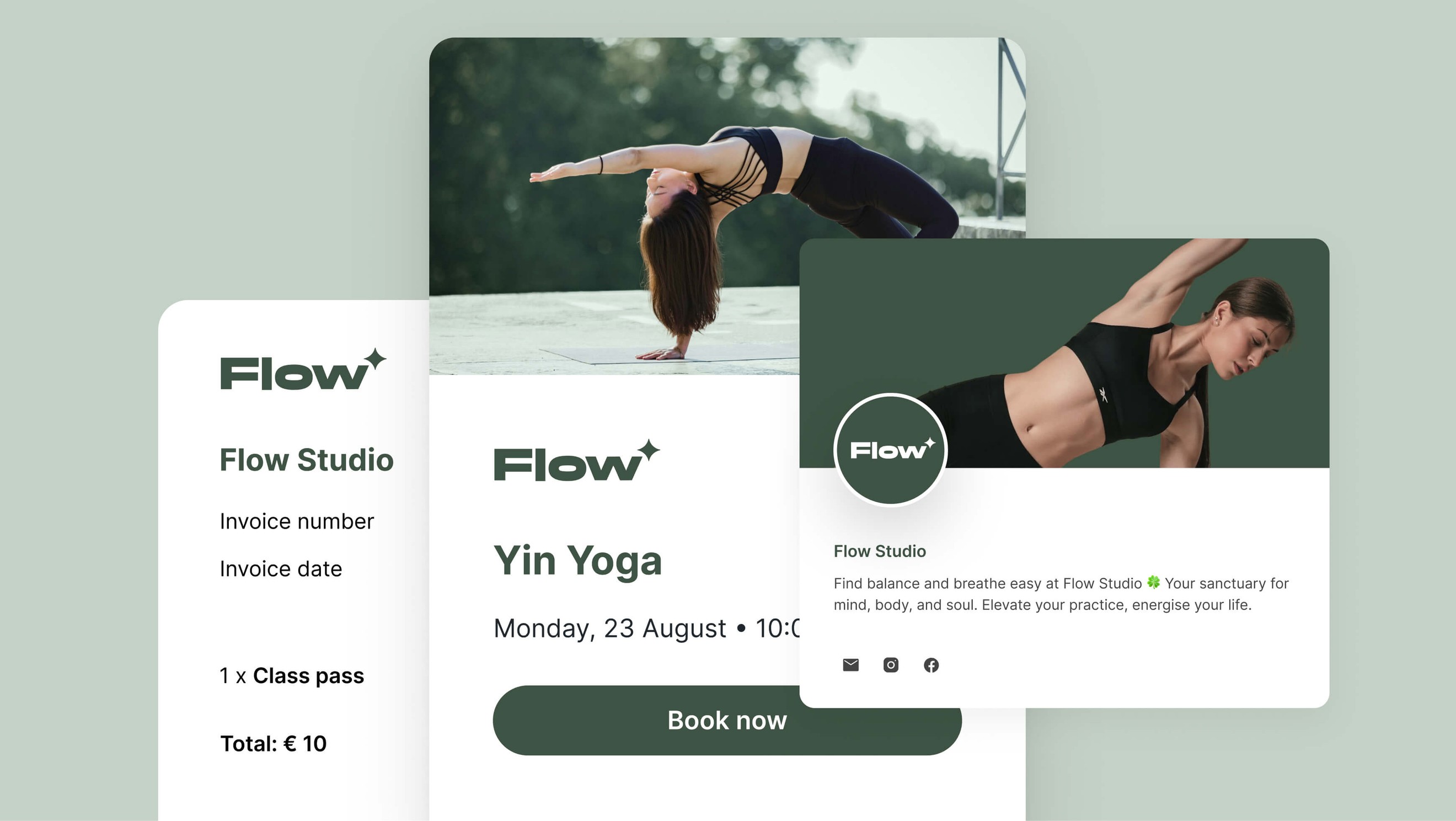 Individuell gestaltete Kurspläne und Übersichten für Teilnehmer:innen-Buchungen in deinem Yogastudio. Mit dem Logo und den Markenfarben deines Yogastudios.