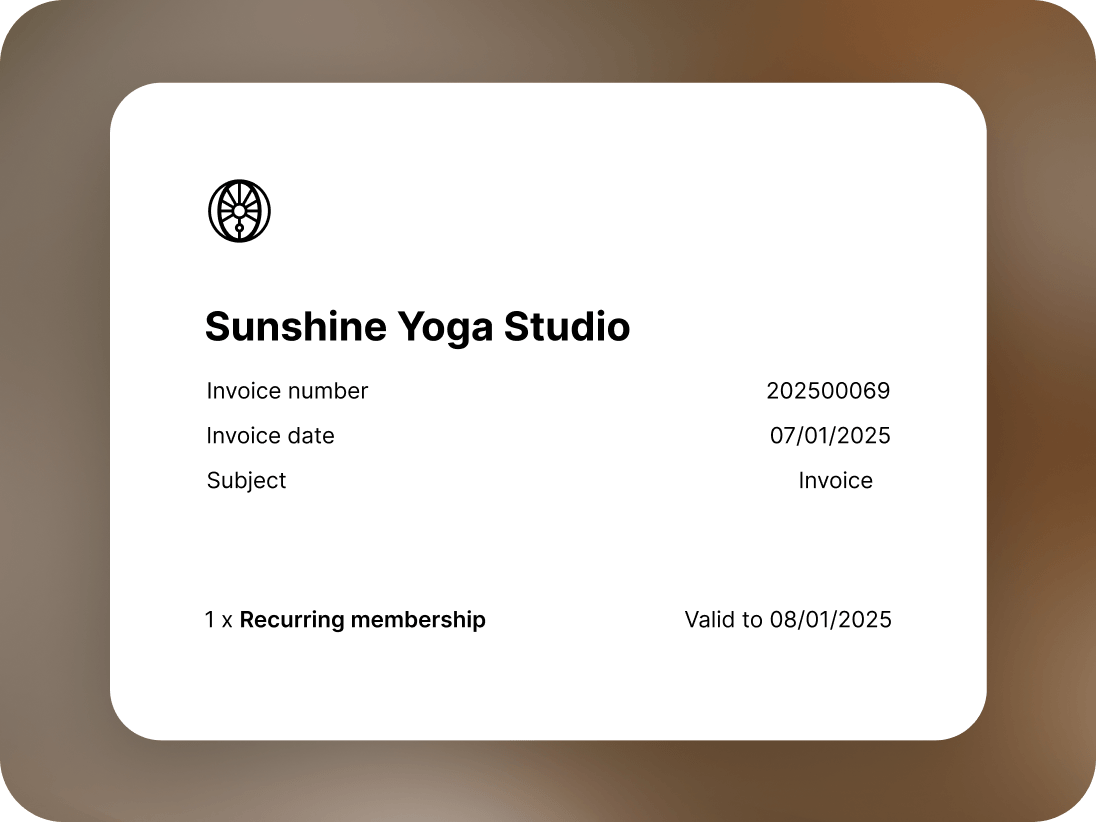 Invoice yoga studio for membership