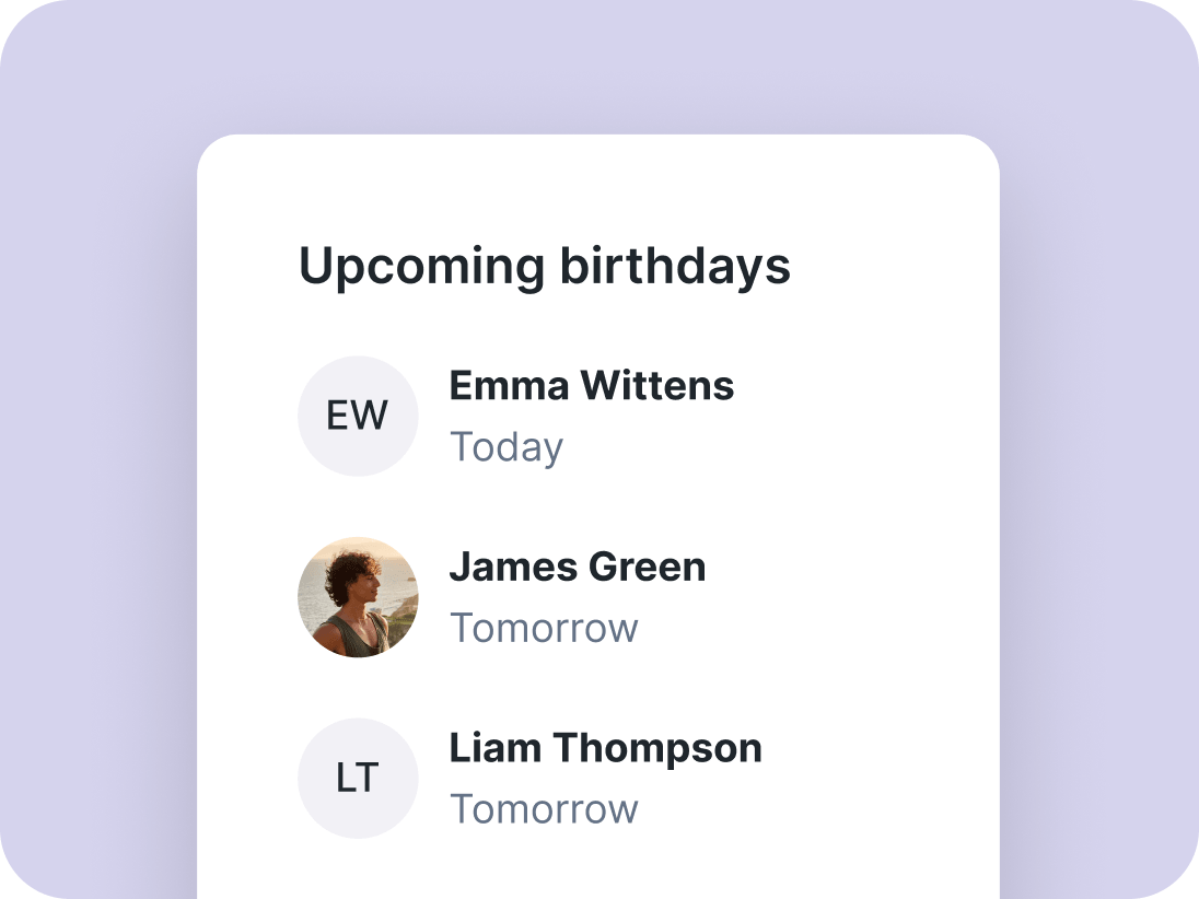 Upcoming birthdays overview