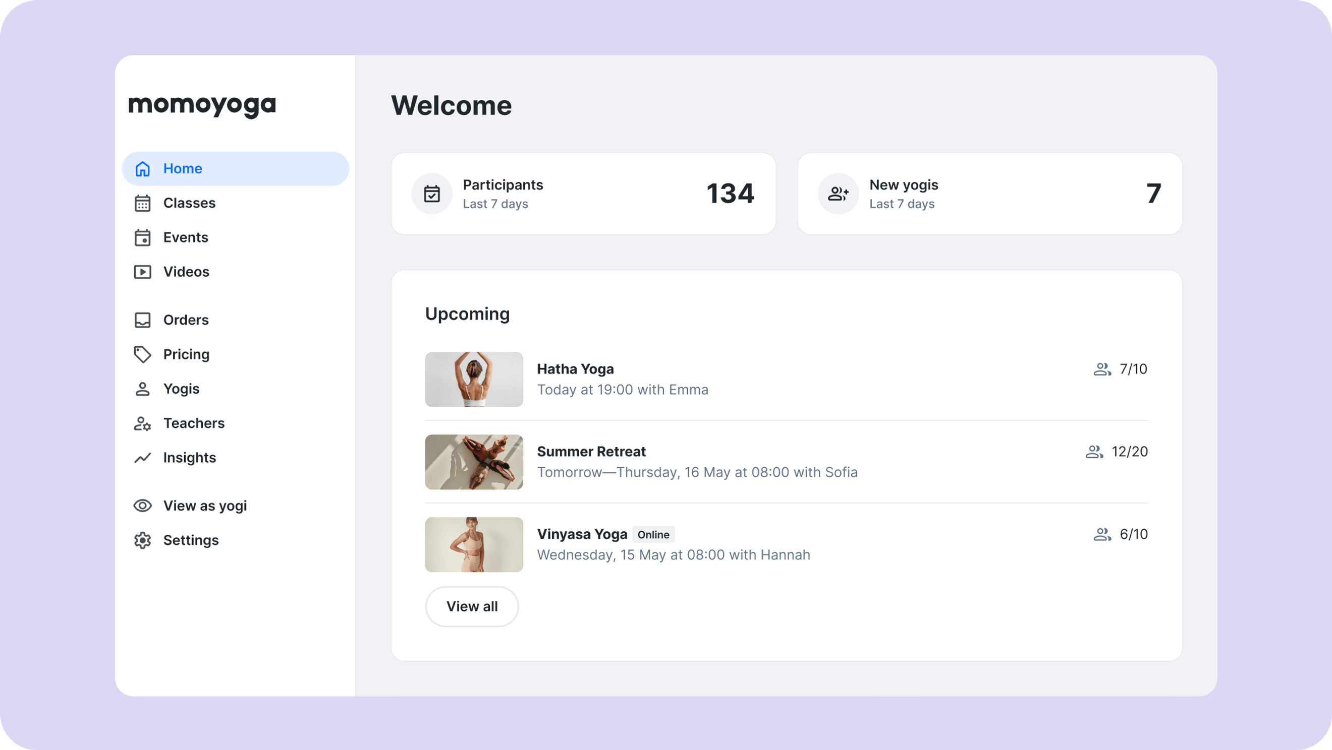 Momoyoga homepage overview