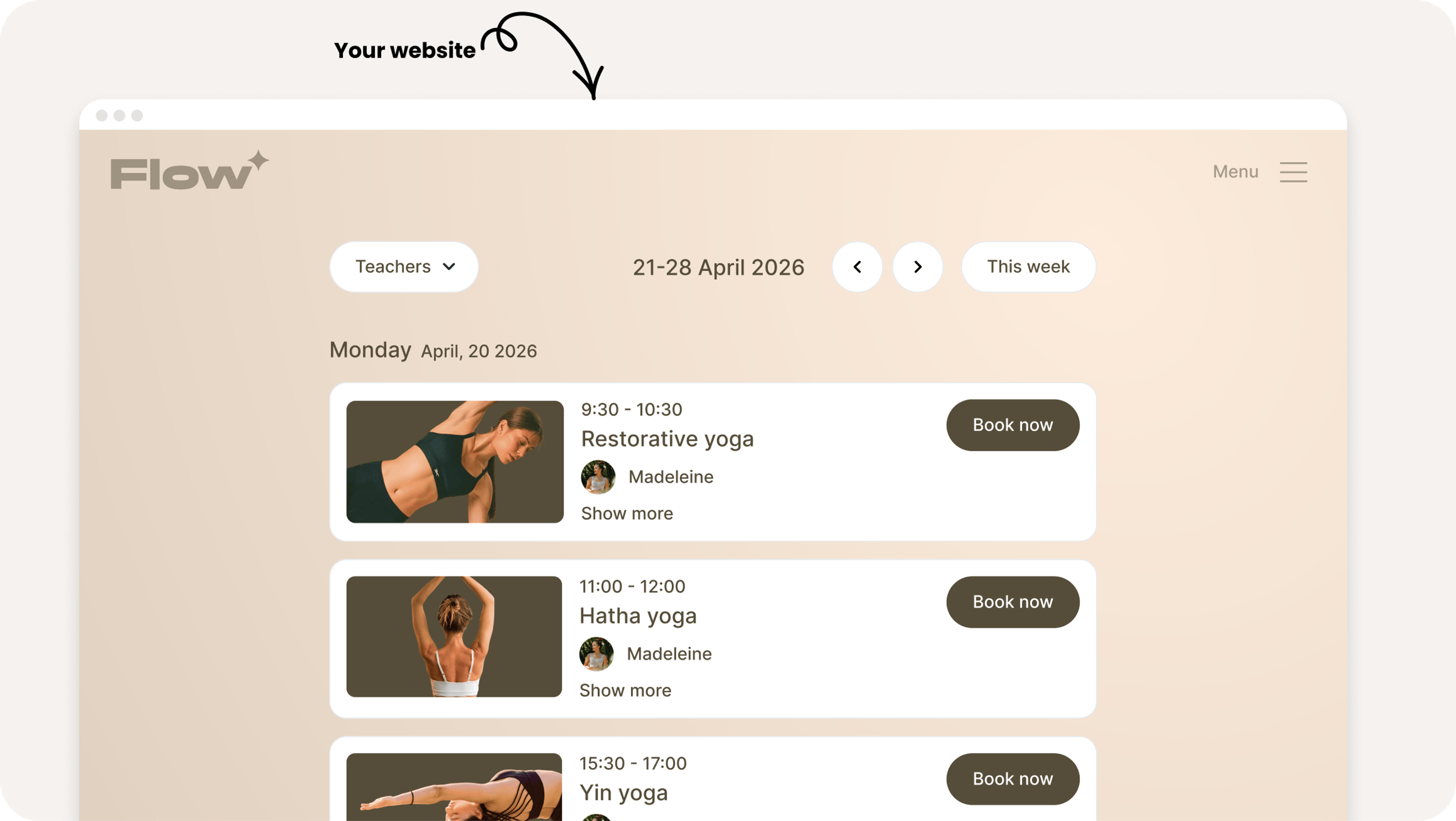 Schedule integration Momoyoga