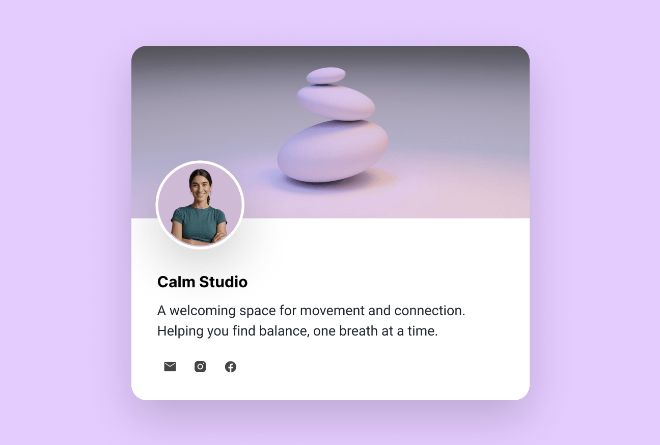 Custom branded booking space for professional yoga studios.