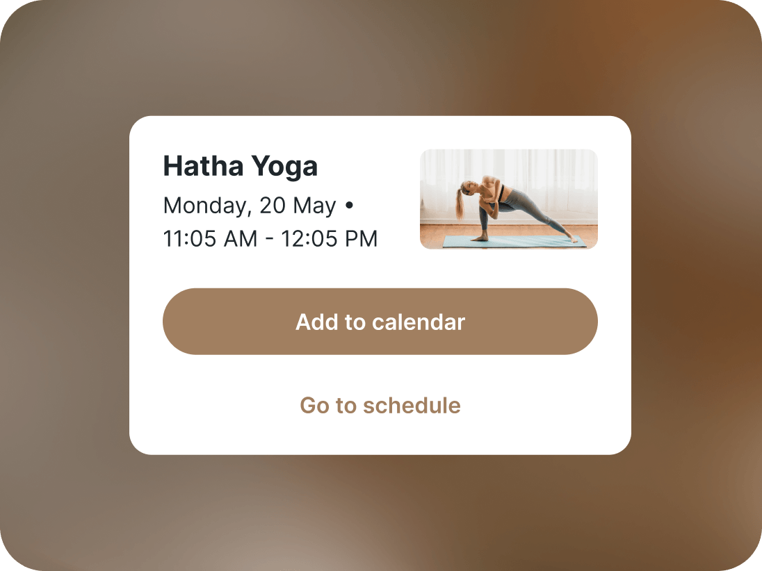Class event card with add your calendar and got to schedule button