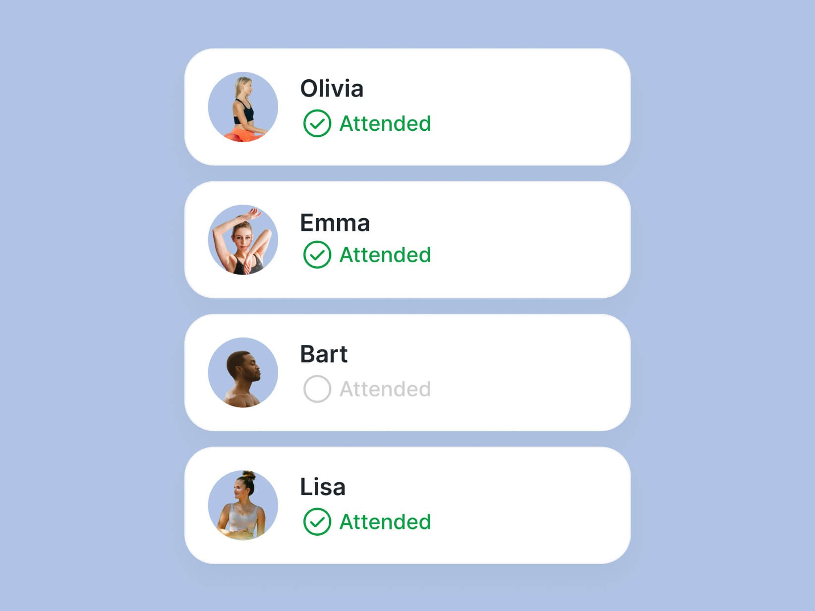 Automatisches Anwesenheits-Tracking für Yoga-Kurse, Yogalehrer:innen und Yogastudio-Betreiber:innen.