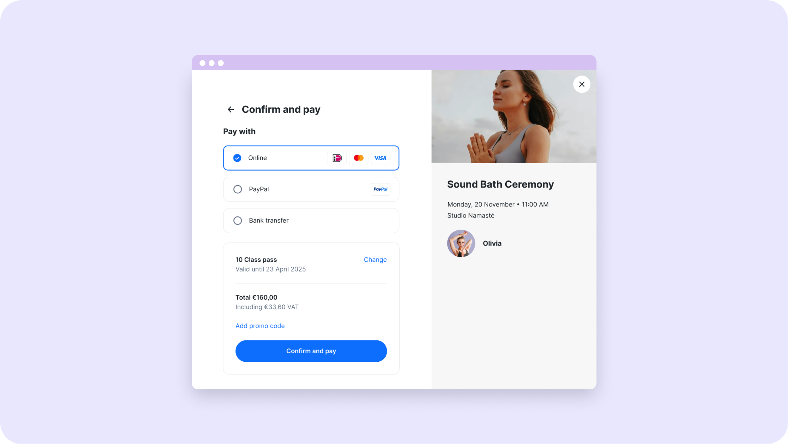 Booking page momoyoga