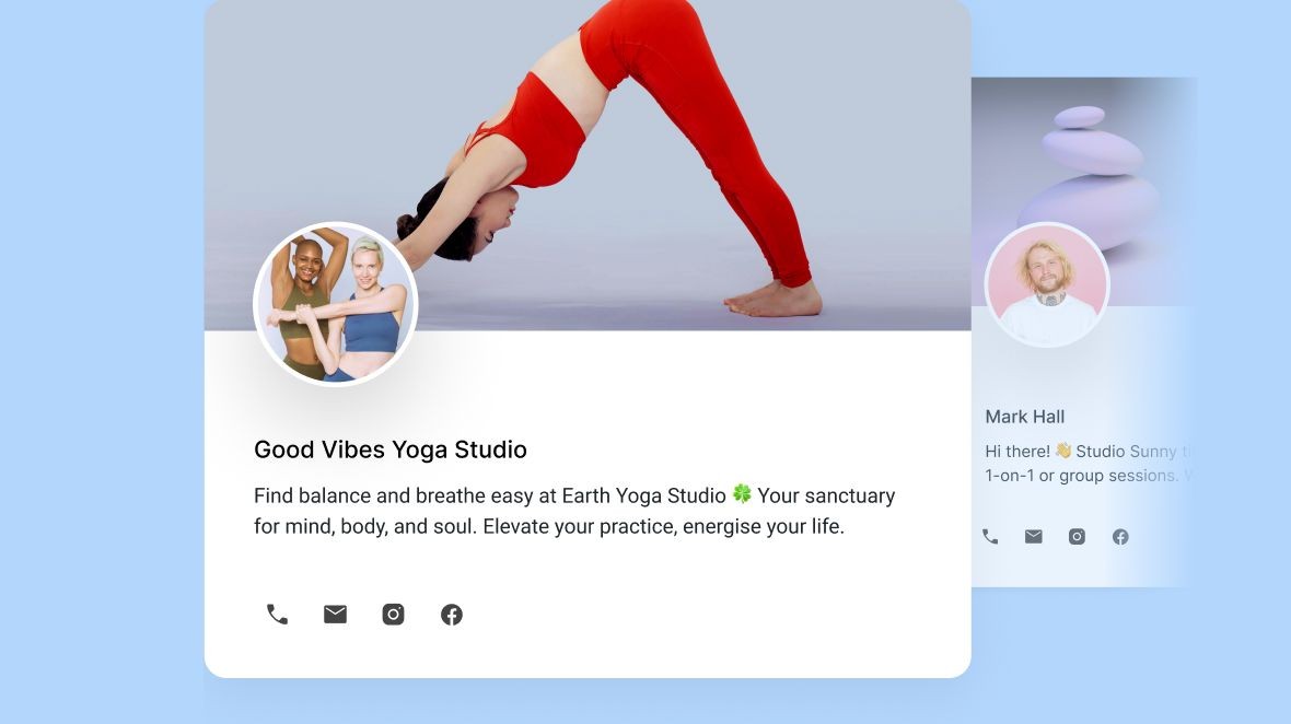 Custom branded booking space for professional yoga studios.