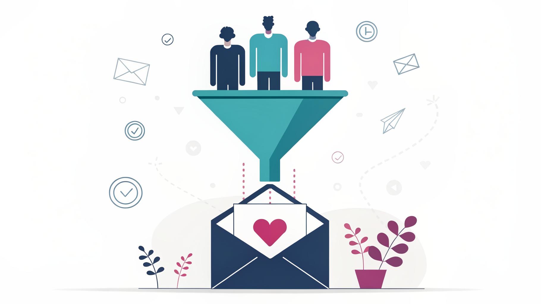 Illustration of a funnel turning website visitors into email leads
