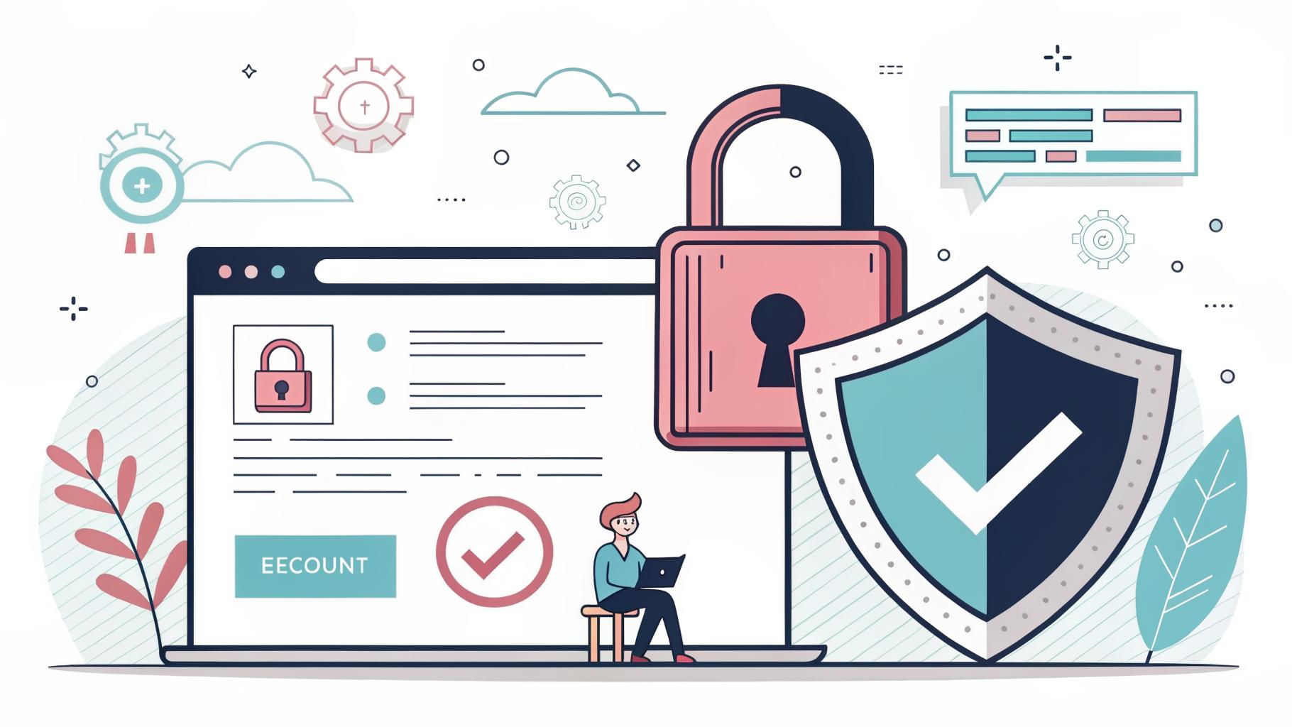 Illustration of website data privacy: a browser with a padlock and a security shield