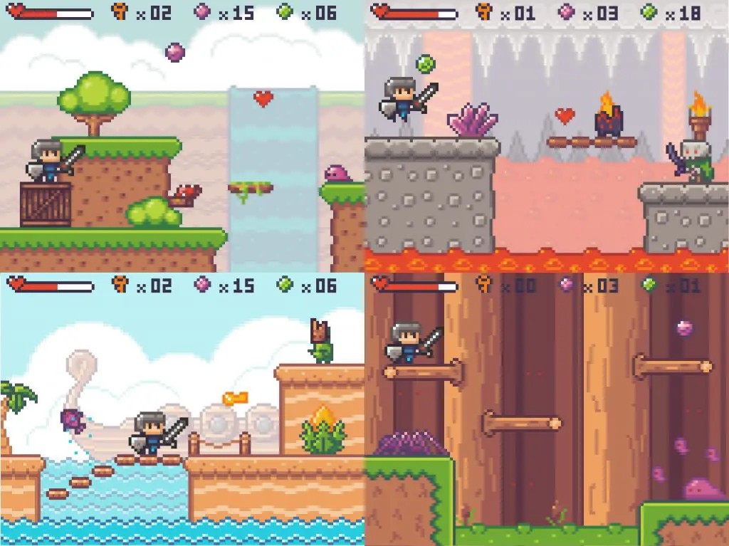 3D Vs. 2D: The Eternal Battle to Develop Video Games 3 Pixel game adventure arcade. Pixelated swordsman prince running. 8 bit quest gameplay scene