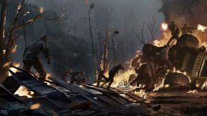 The Power of Storytelling in Video Games: How Narrative Immerses Players and Enhances the Experience 1 Magic Media Storytelling. Apocalyptic scene depicting a chaotic battle between humans and zombies. The landscape is littered with debris, flames, and destruction.