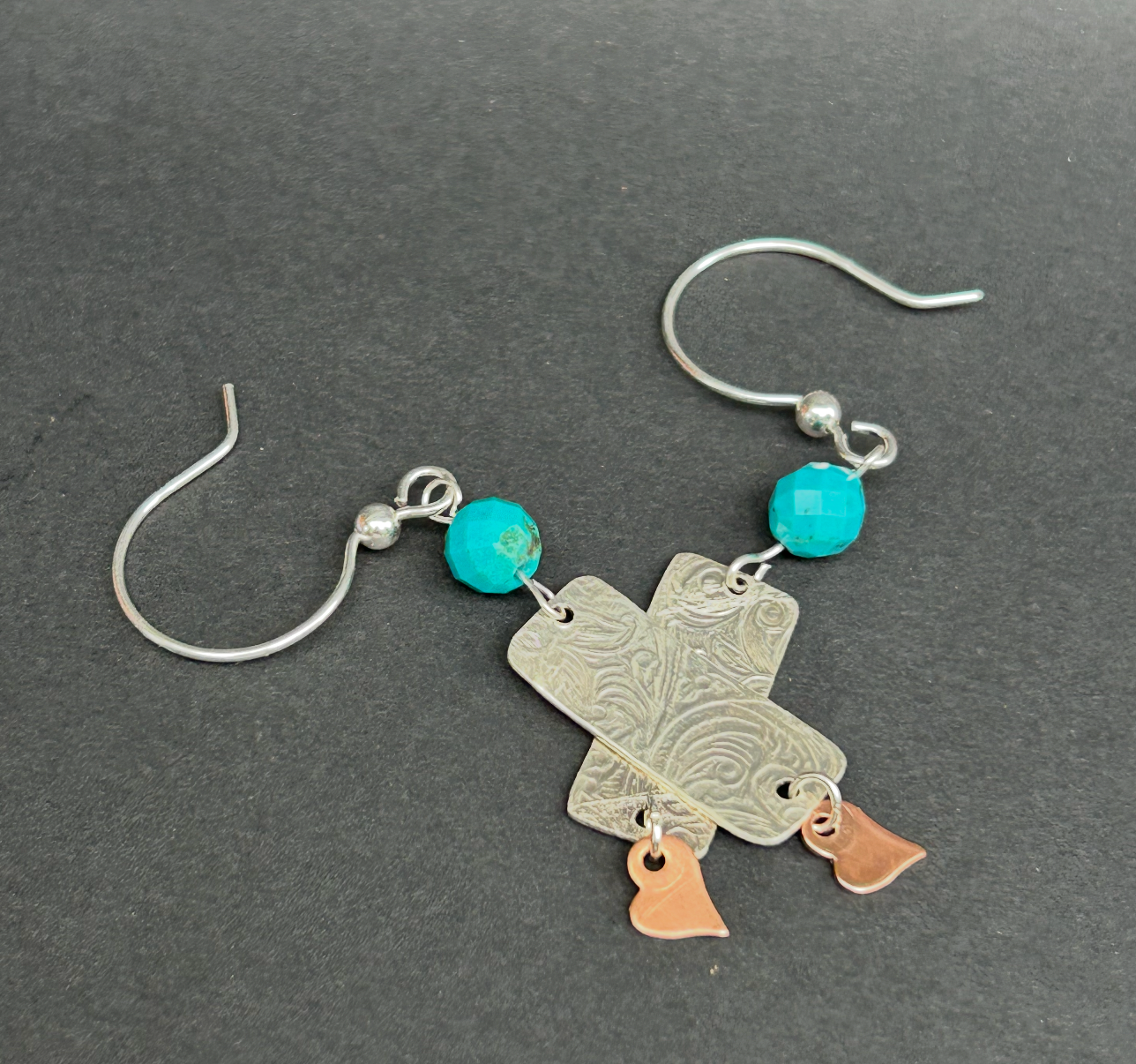Turquoise Heart Earrings-view 3