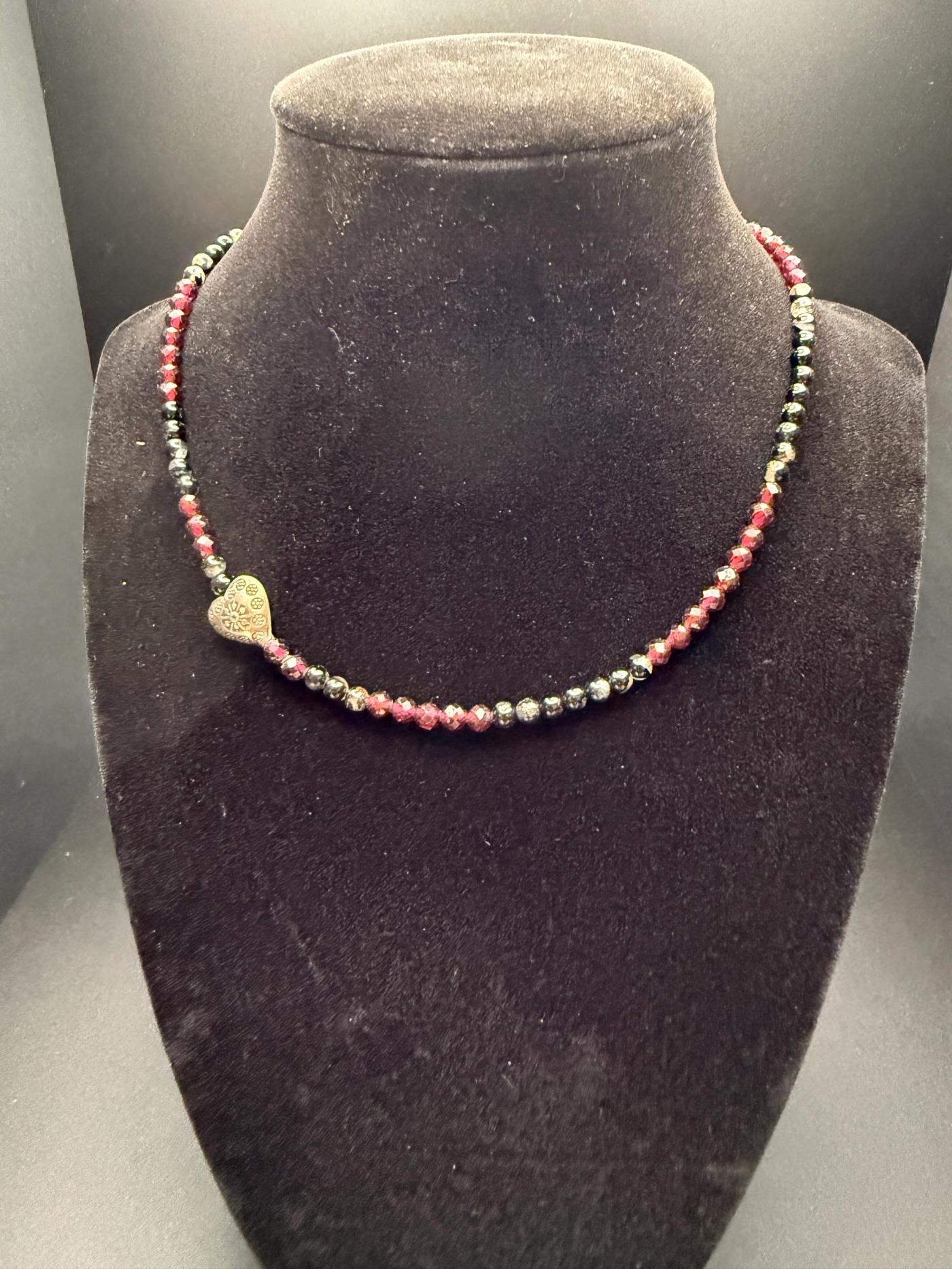 Garnet , tourmaline Heart Necklace