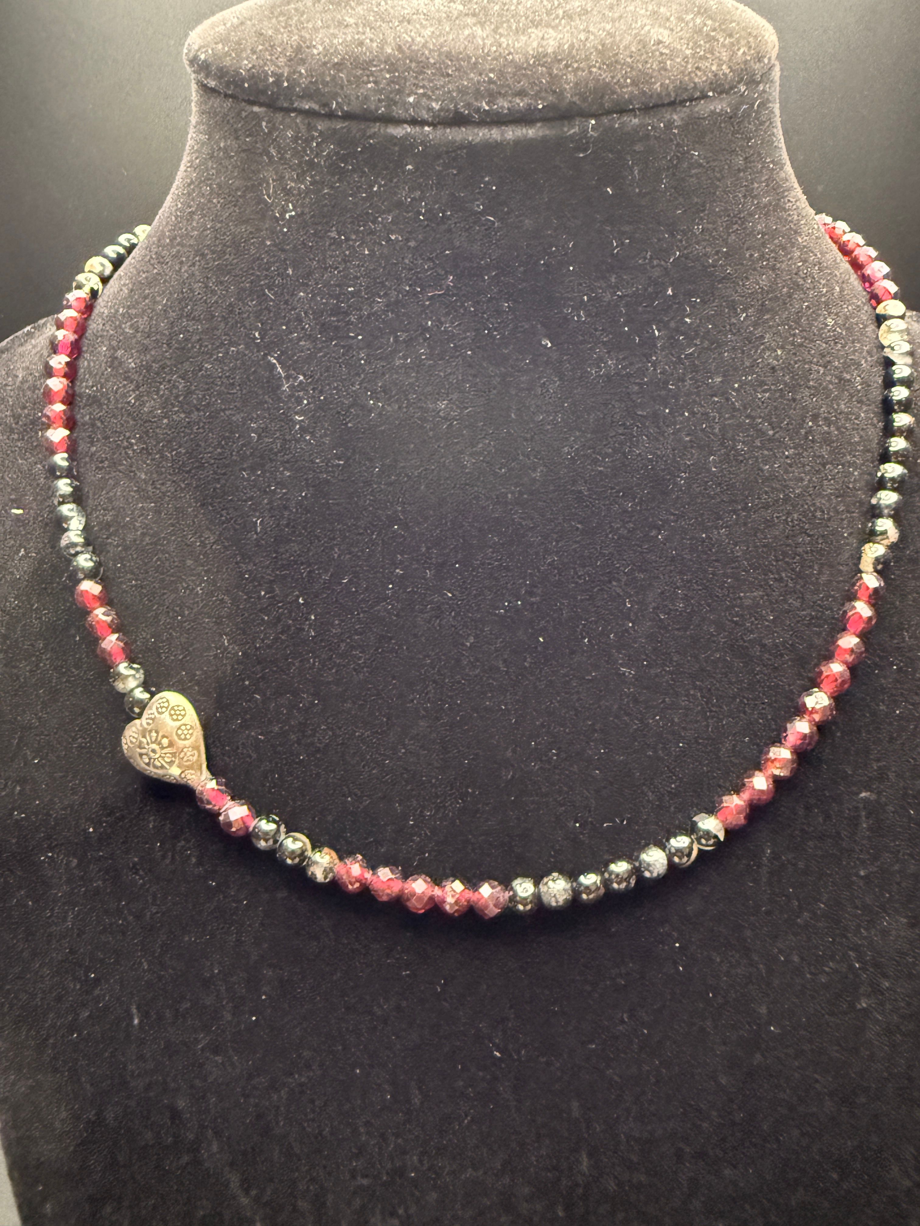 Garnet, tourmaline Heart Necklace — view 3