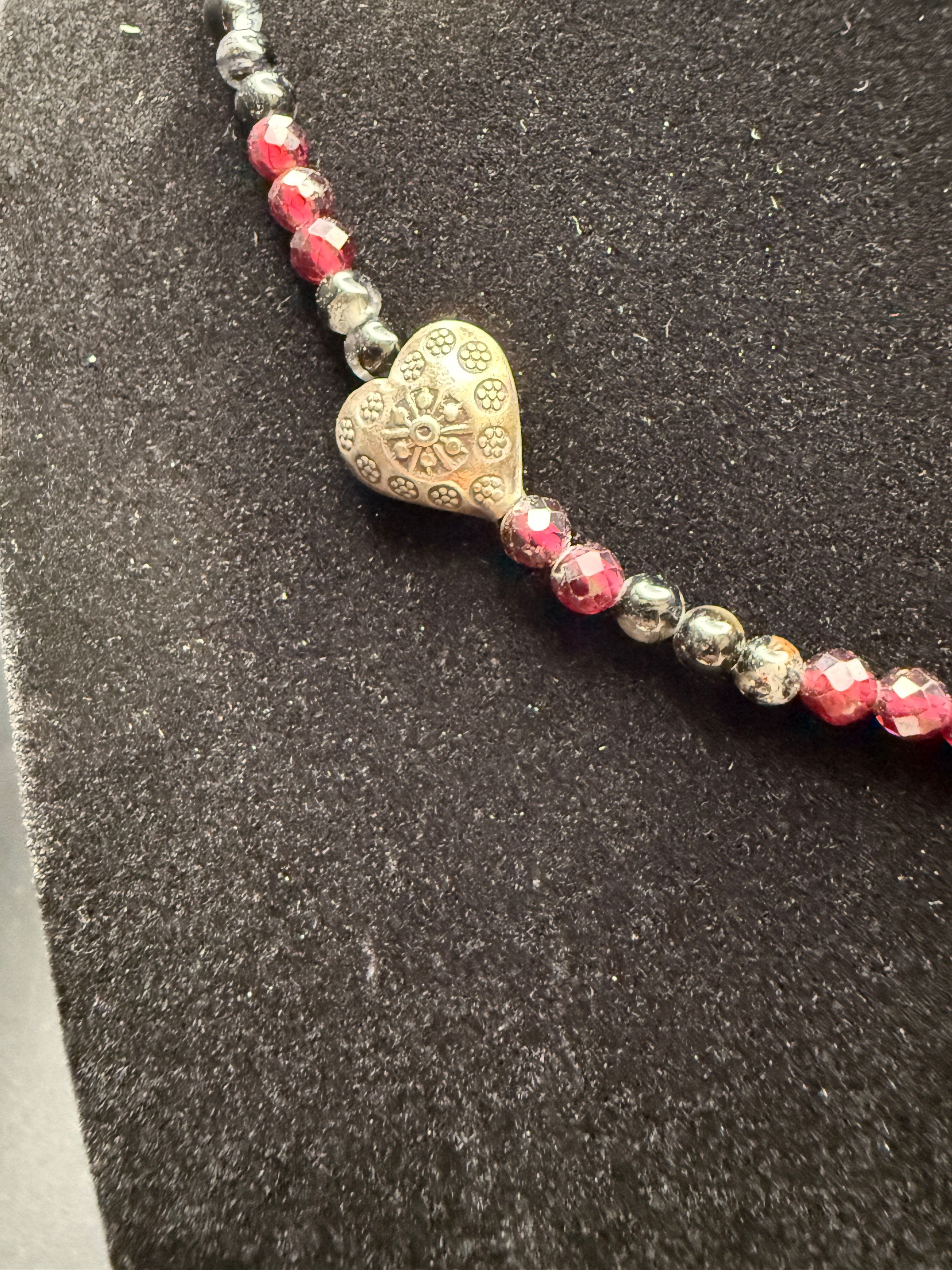 Garnet , tourmaline Heart Necklace — view 2