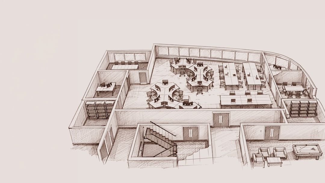 Architectural drawing of a modern office interior layout