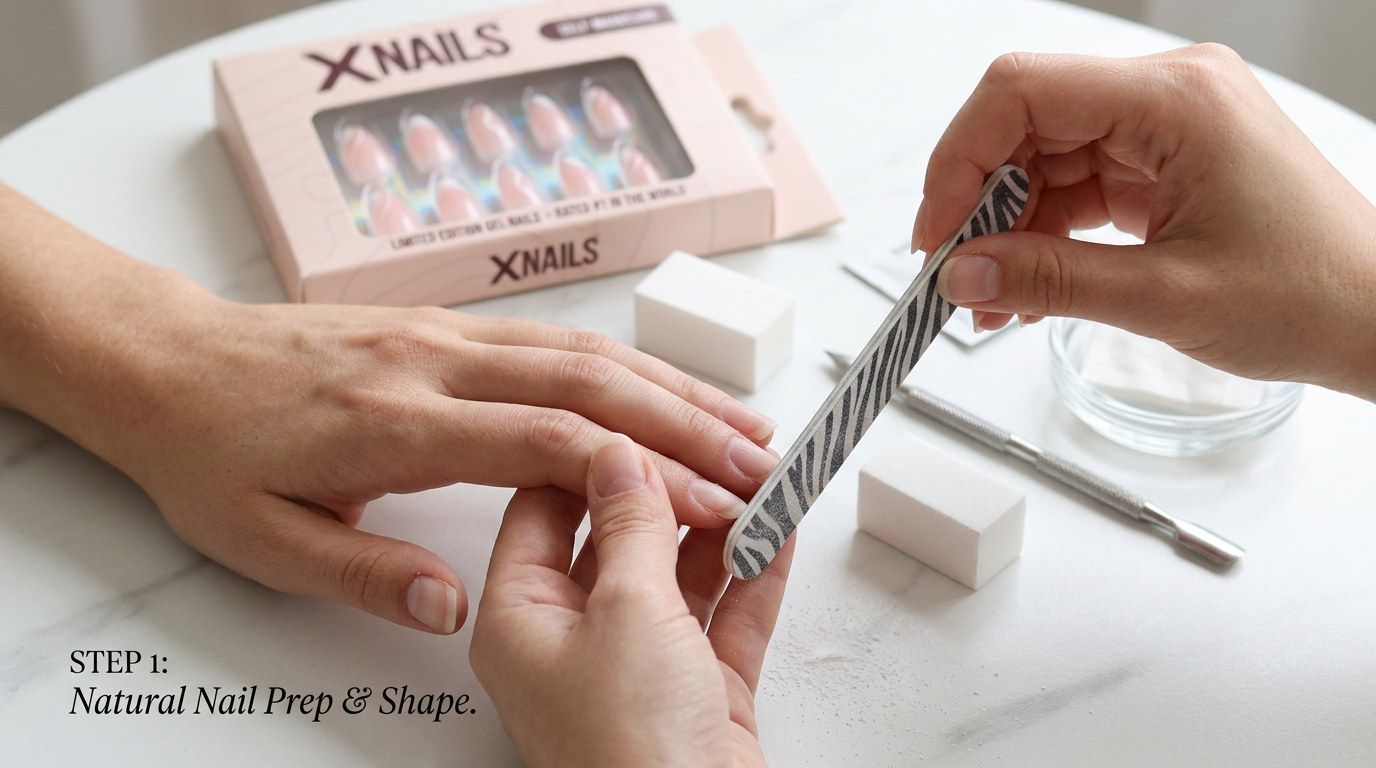 Kvinna som förbereder sina naglar för gelmanikyr hemma