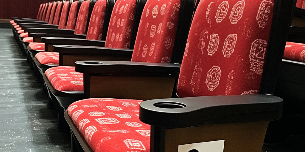 A row of neatly numbered theater seats arranged in a straight line, illustrating the concept of fixed positions in an array. Some seats have labels indicating index numbers, emphasizing direct access by index.