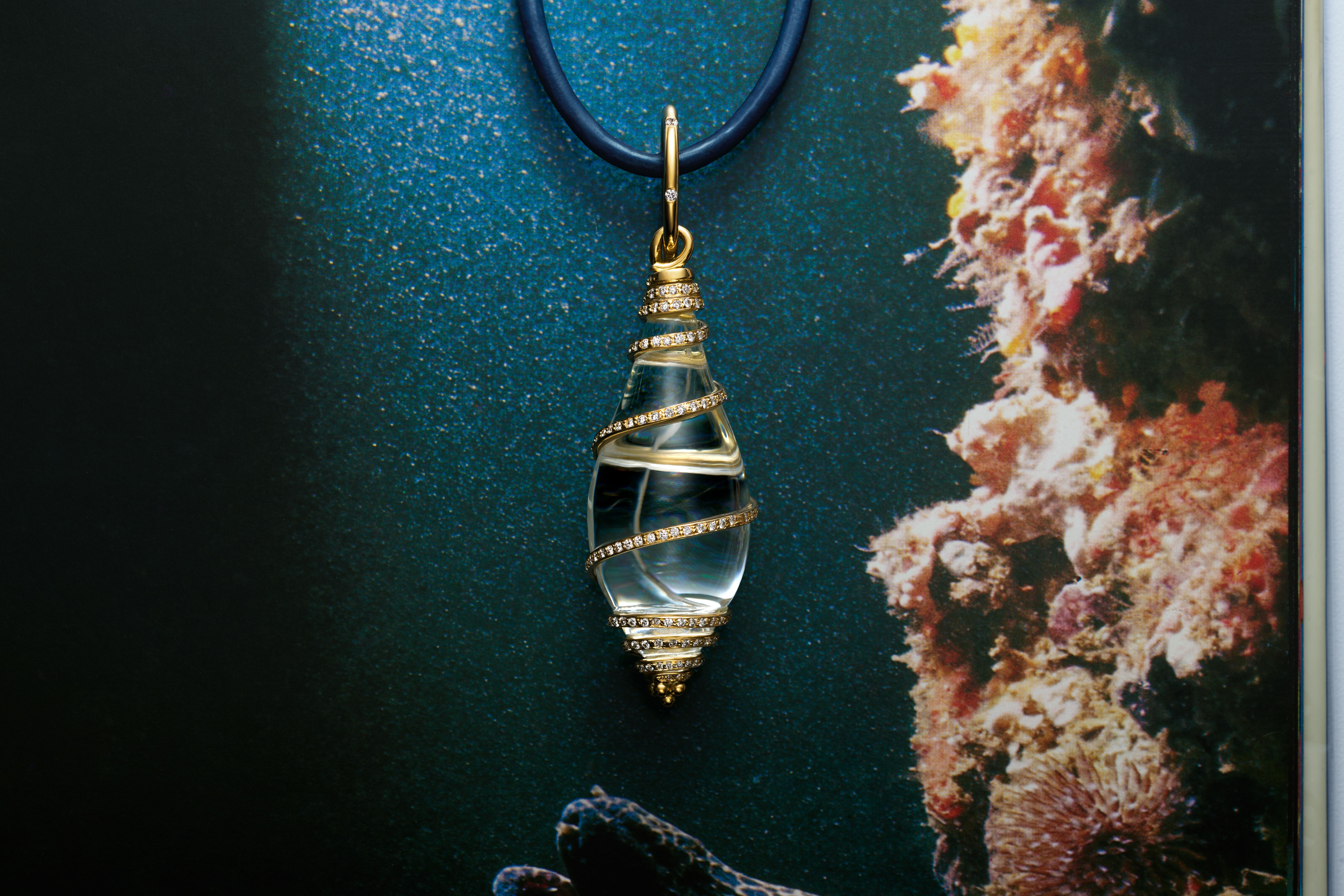 18K Diamond Pavé Crystal Shell Pendant by Temple St. Clair