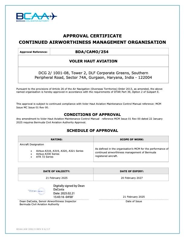CAMO Approval Certificate