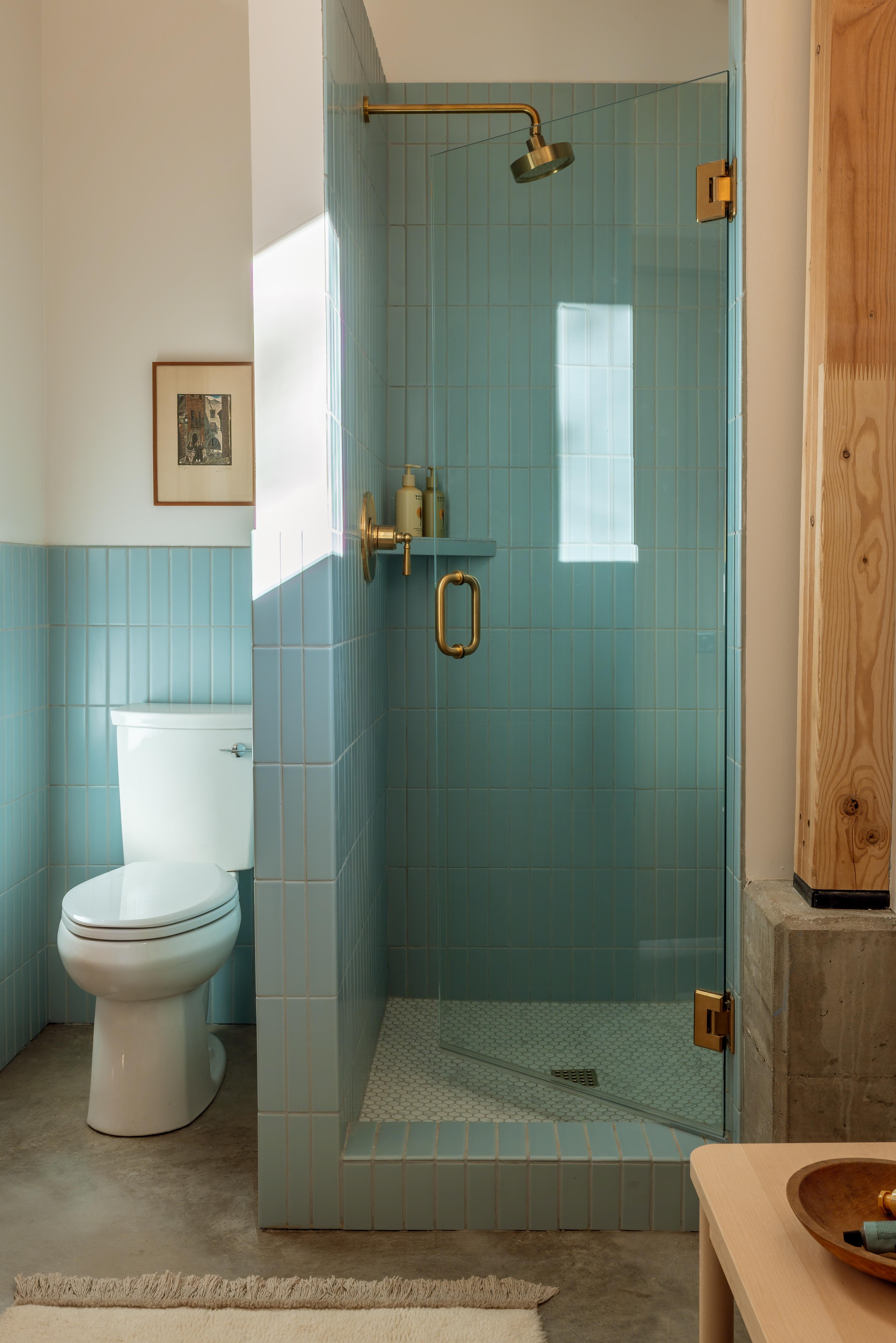 Blue bathroom.