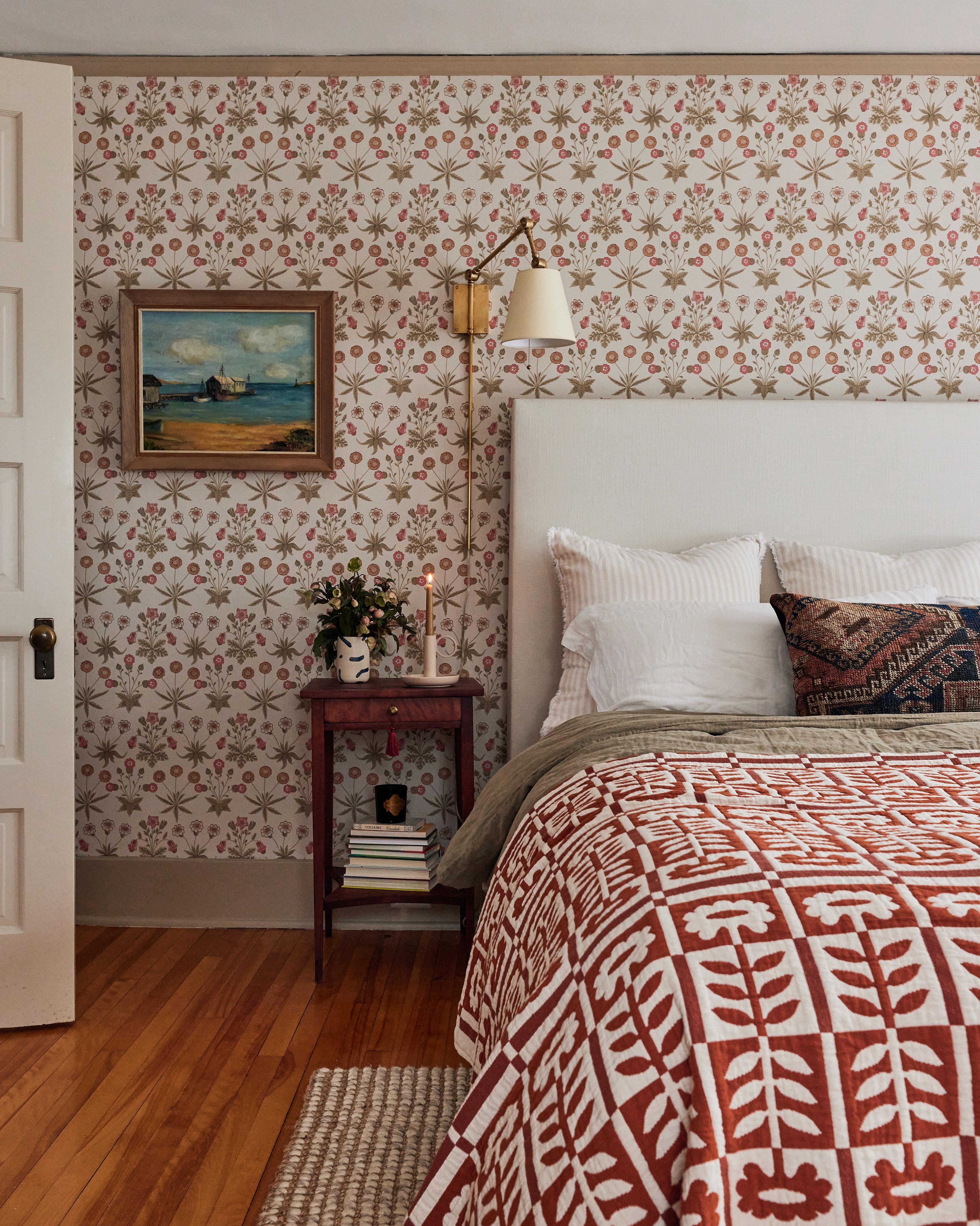 bedroom with many patterns