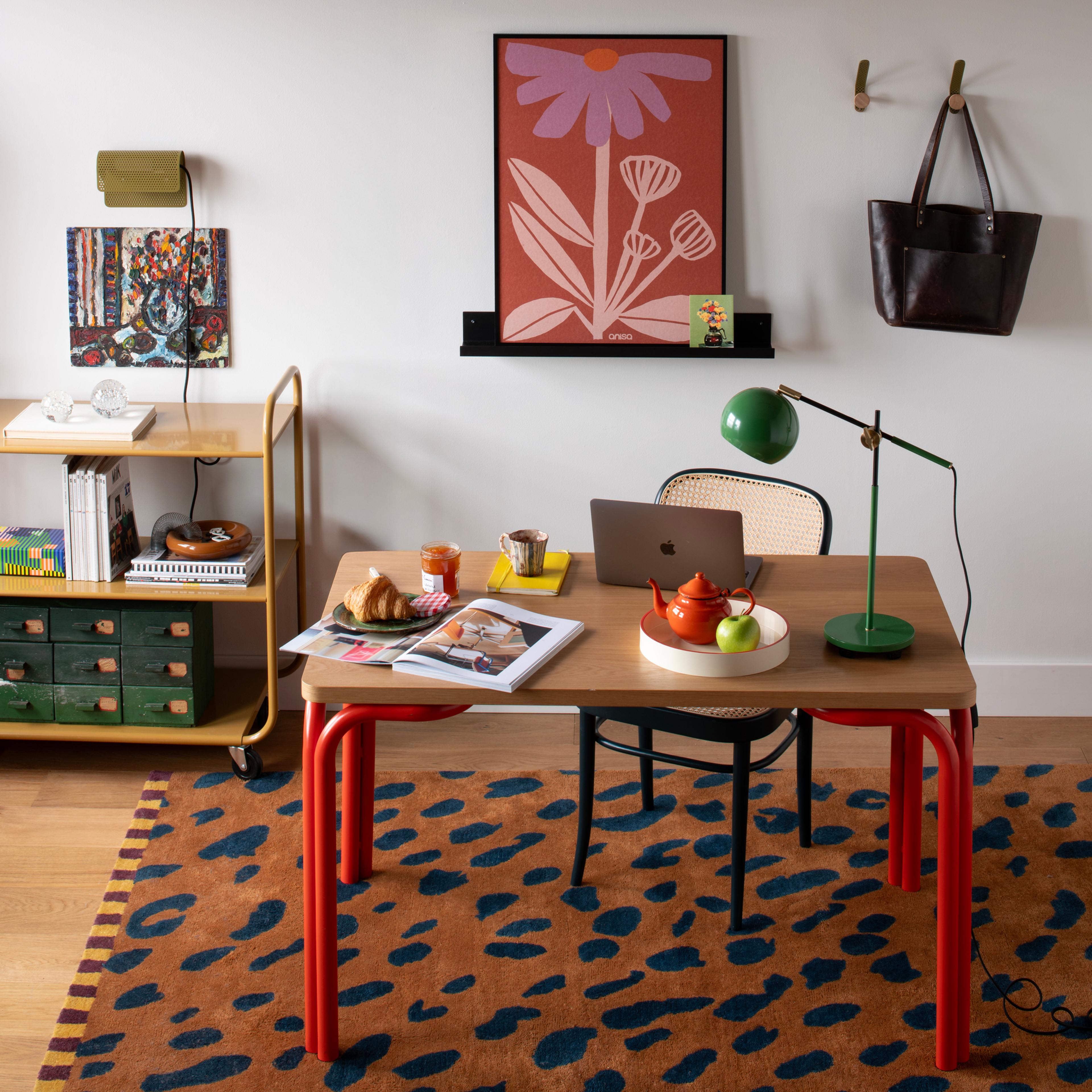 A colorful desk. 