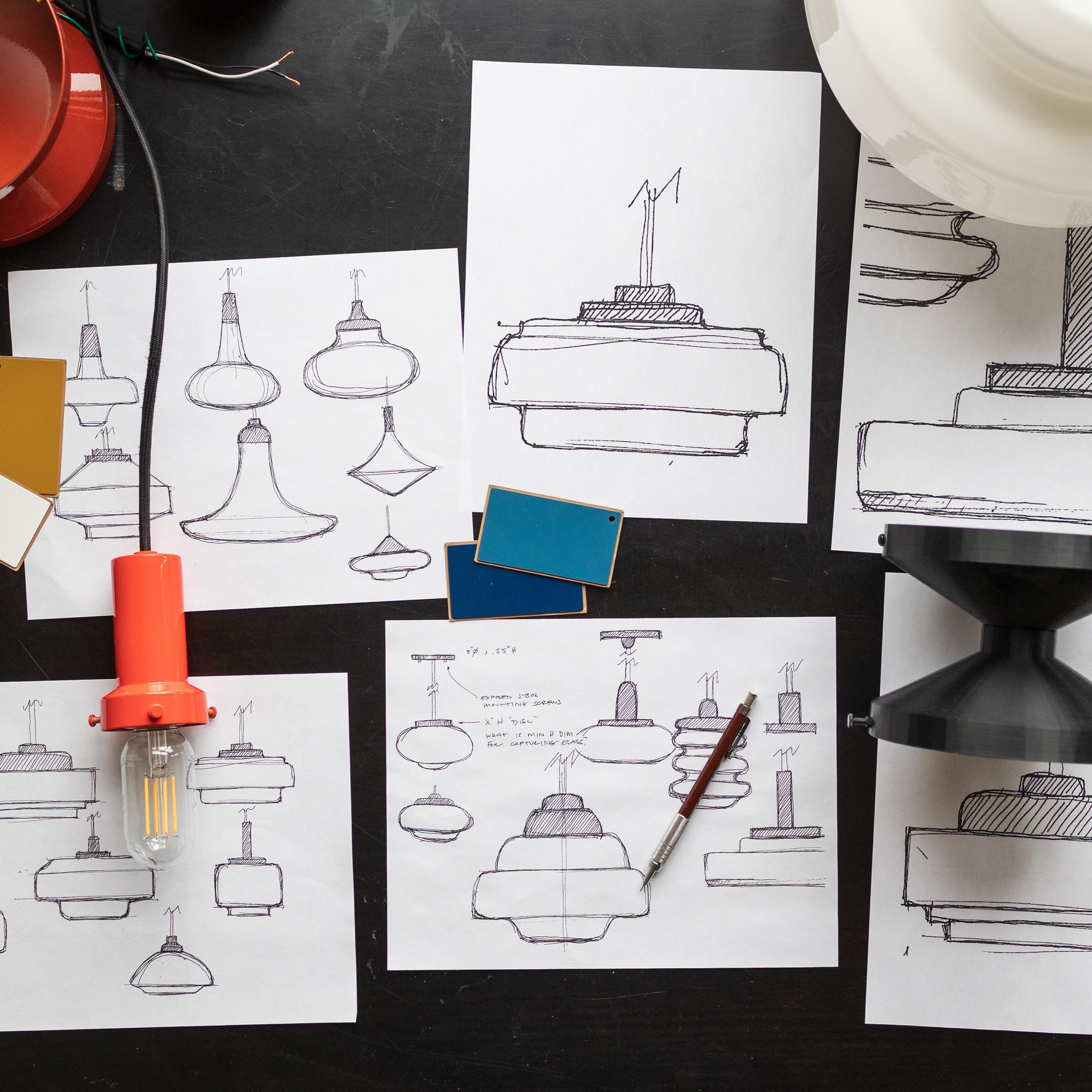 Desk with drawing and samples