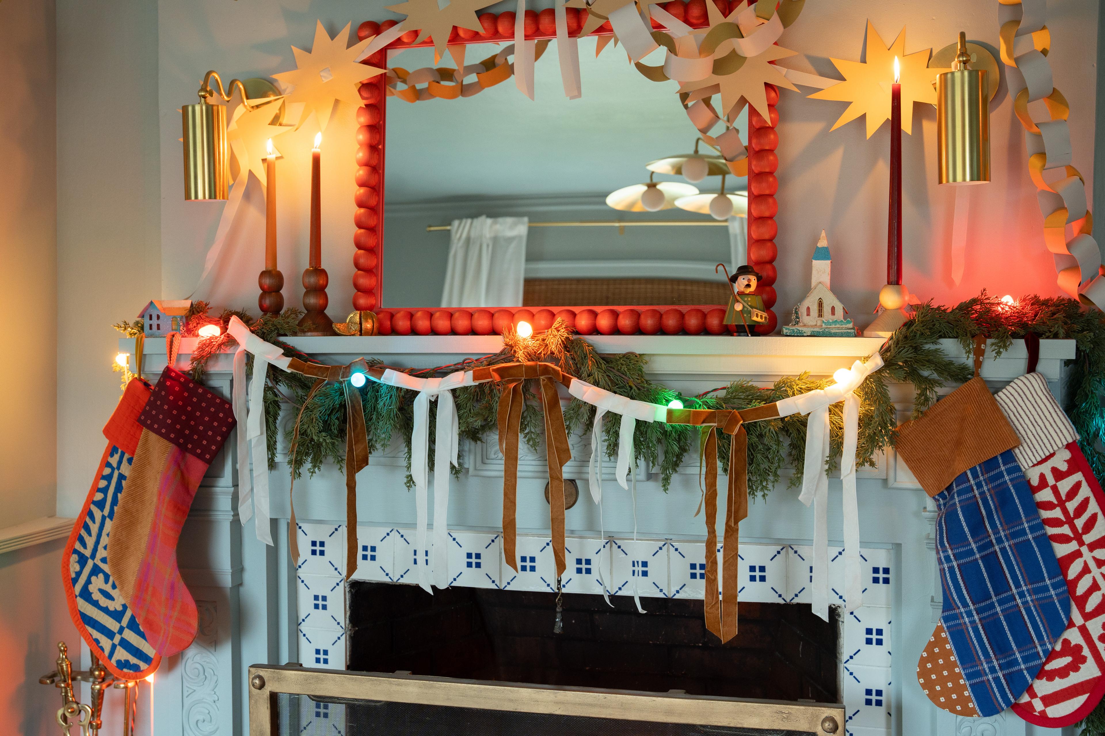 Stockings on a mantle. 