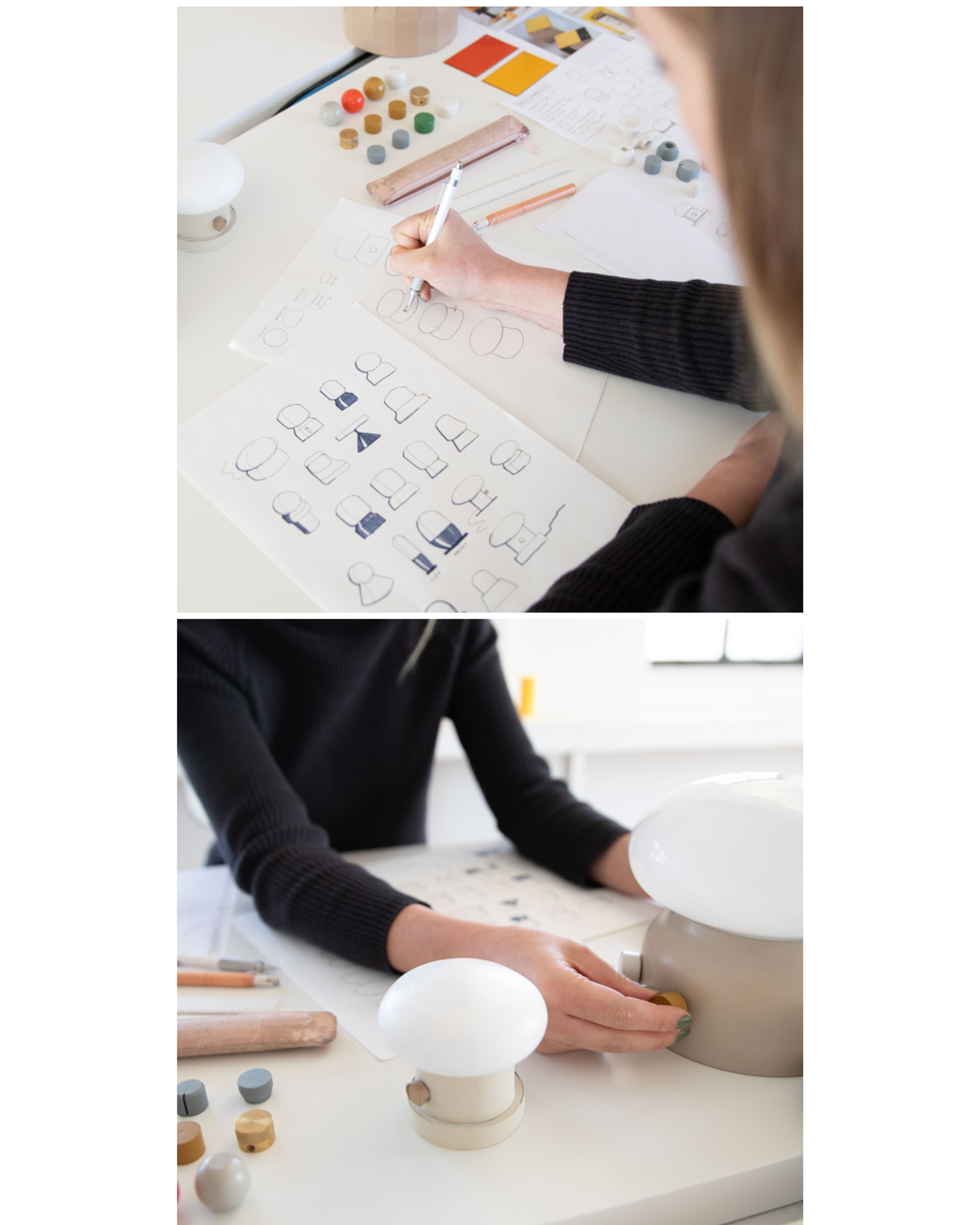 designer drawing variations of new lamp idea