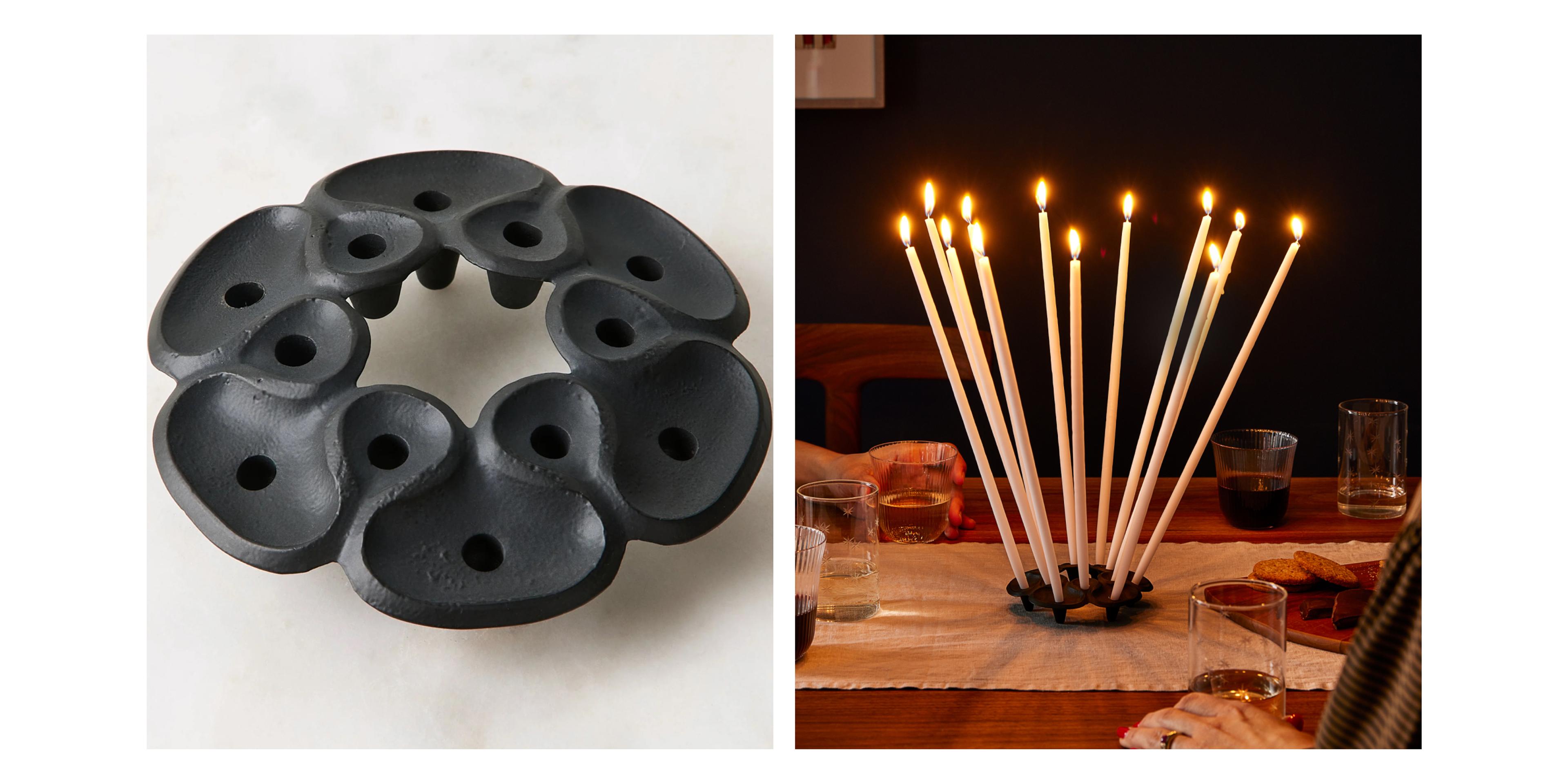 black lotus flower candle holder on dining table