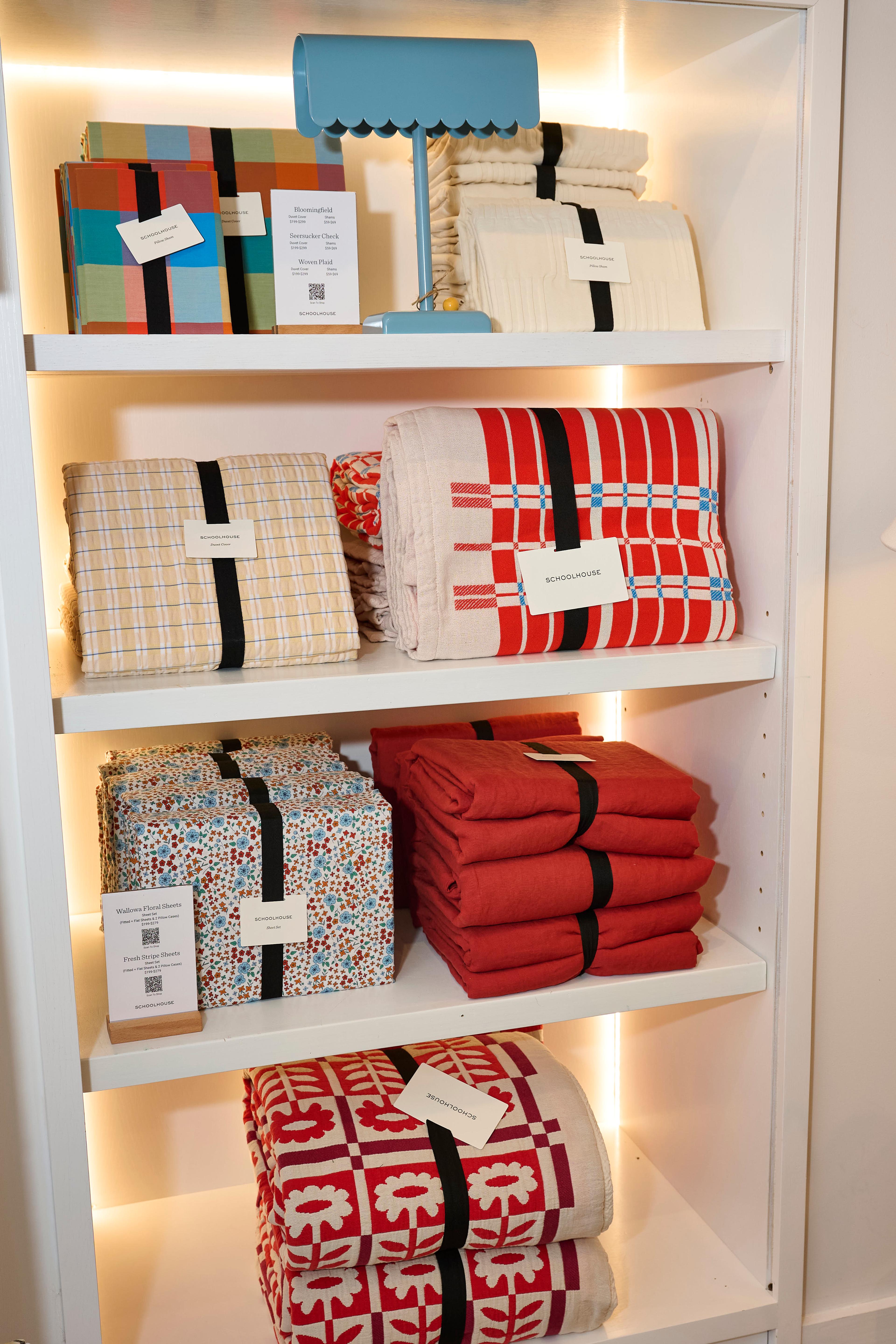 Bedding on shelf in store. 
