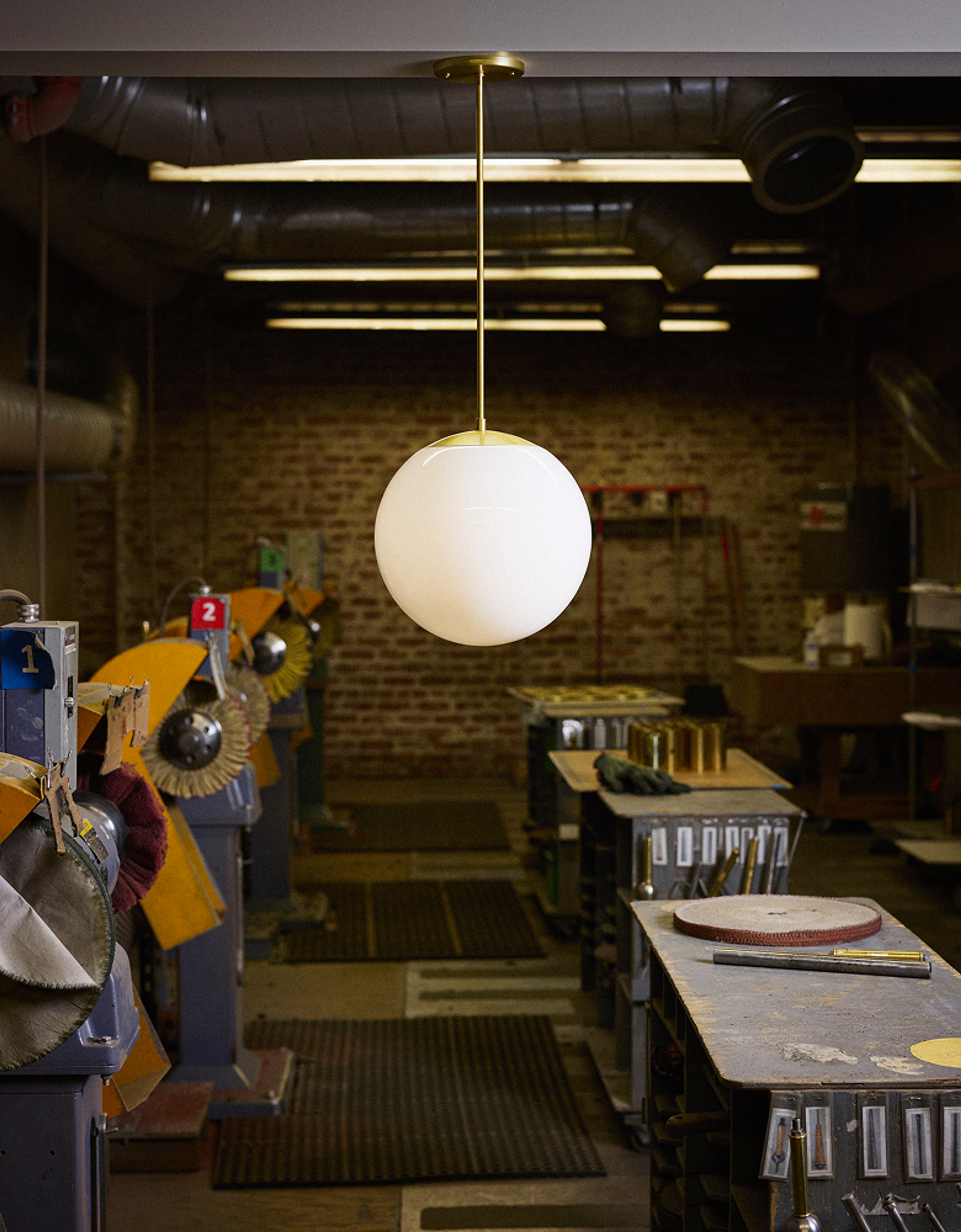 light fixture hanging in a factory