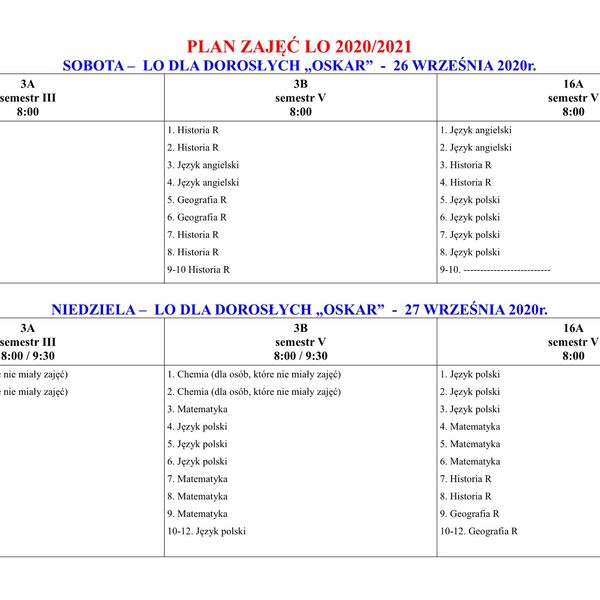 Plan zajęć zaocznych 26-27.09 (zdjęcie 1)