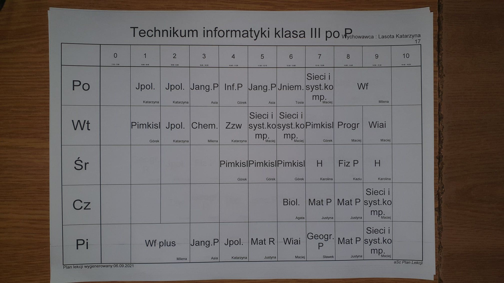 Plan zajęć (AKTUALIZACJA 07.09.2021) (zdjęcie 4)