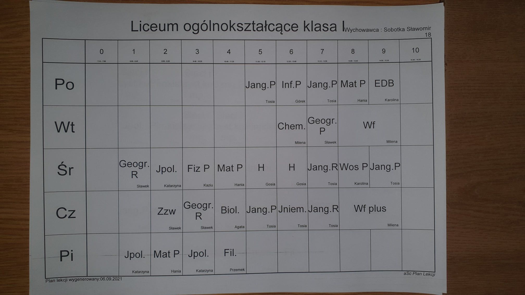 Plan zajęć (AKTUALIZACJA 07.09.2021) (zdjęcie 5)