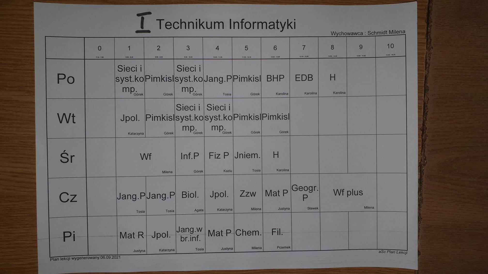 Plan zajęć (AKTUALIZACJA 07.09.2021) (zdjęcie 6)