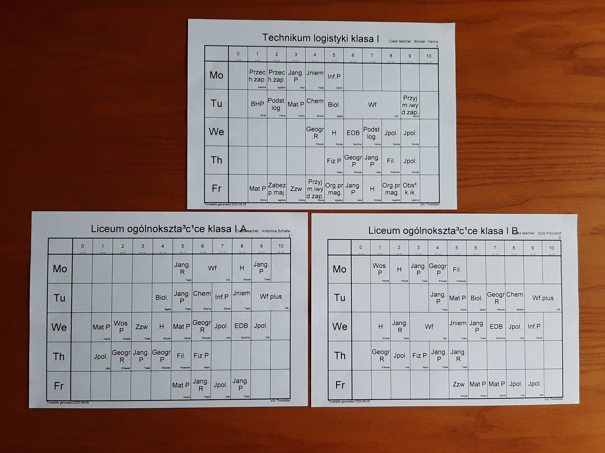 Plan lekcji (od 7.09.2020) (zdjęcie 1)