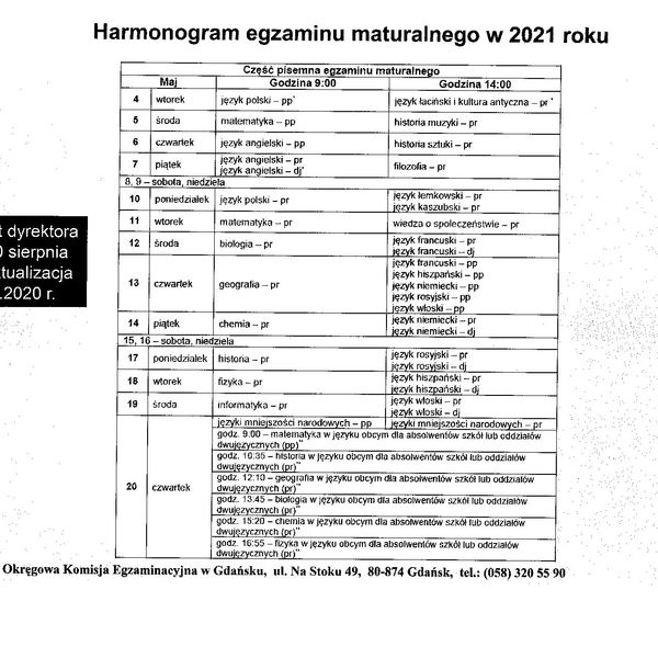 Harmonogram tegorocznych matur (zdjęcie 1)