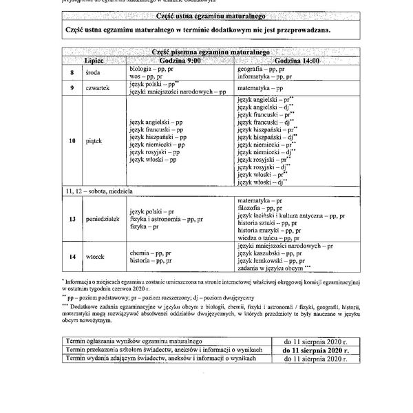 Harmonogram tegorocznego egzaminu maturalnego. (zdjęcie 2)