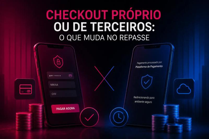 Checkout próprio ou de terceiros para cursos online, comparando fluxo de pagamento, segurança e repasse financeiro em plataformas educacionais