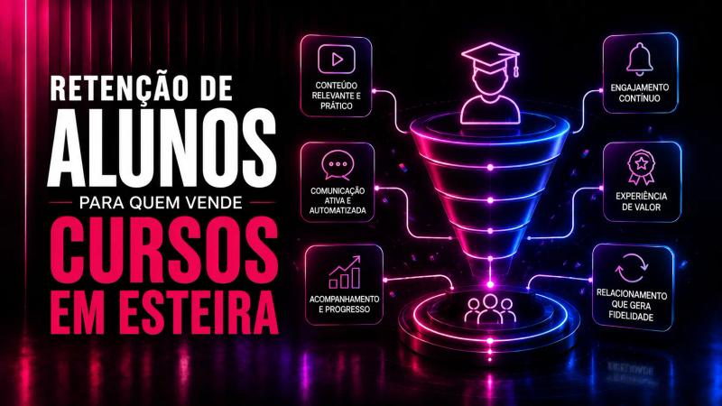 Retenção de alunos para quem vende cursos em esteira, com estratégias de engajamento, acompanhamento, comunicação e fidelização.