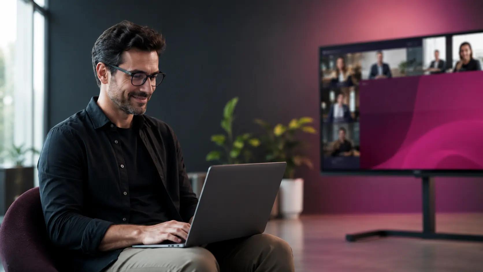 Profissional estudando em um ambiente moderno, com notebook exibindo uma aula online e tablet mostrando uma plataforma de aprendizagem digital, representando a diferença entre EAD e e-learning.