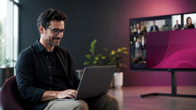 Profissional estudando em um ambiente moderno, com notebook exibindo uma aula online e tablet mostrando uma plataforma de aprendizagem digital, representando a diferença entre EAD e e-learning.
