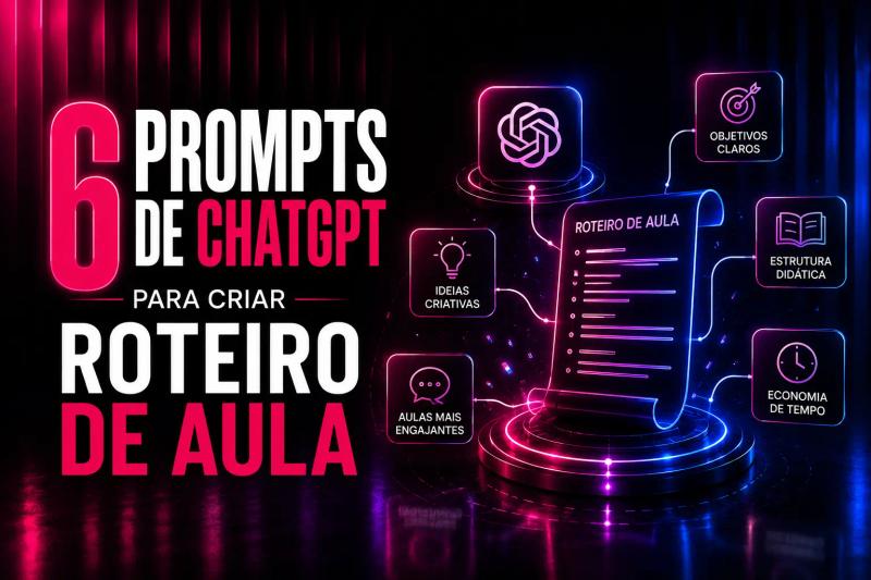 6 prompts de ChatGPT para criar roteiro de aula com objetivos claros, estrutura didática, ideias criativas e mais engajamento dos alunos.