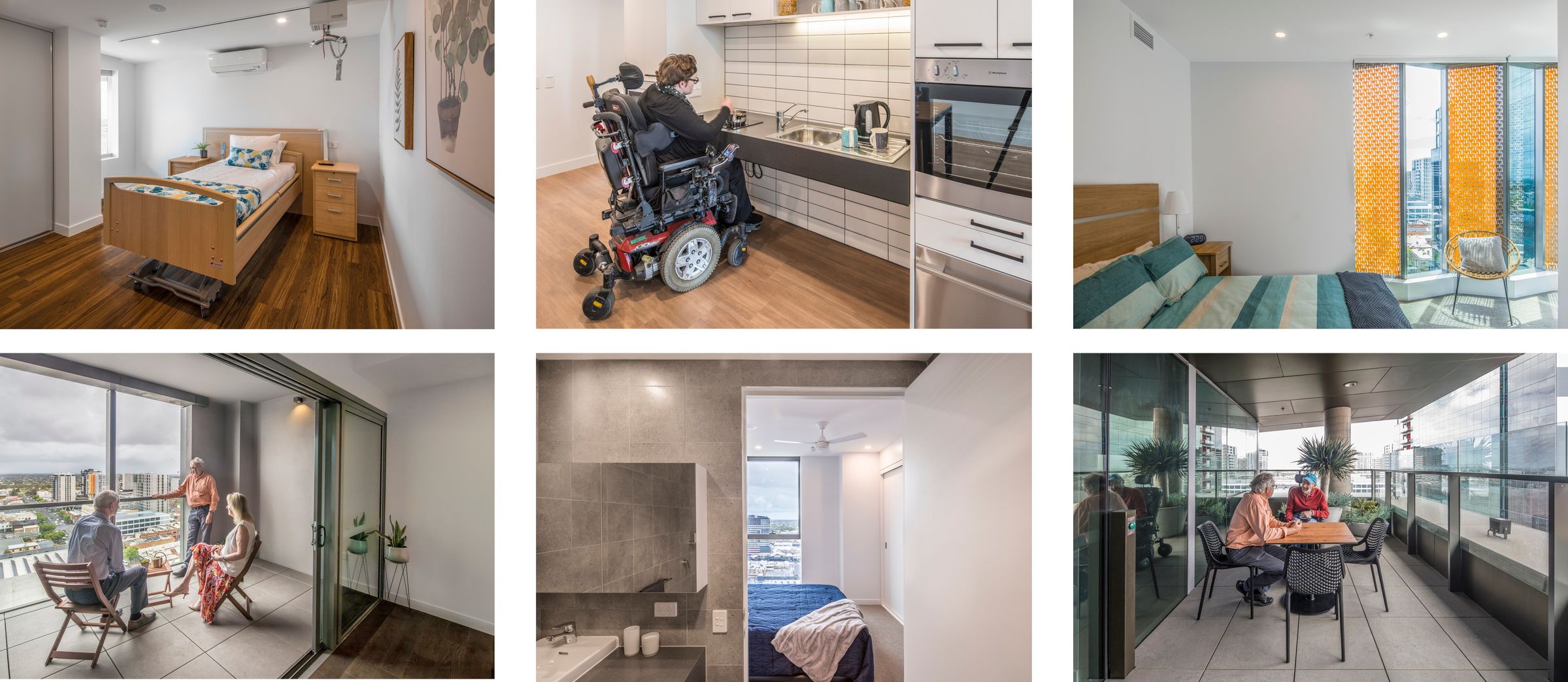 Tiled photos showing different aspects of the Specialist Disability Accommodation.