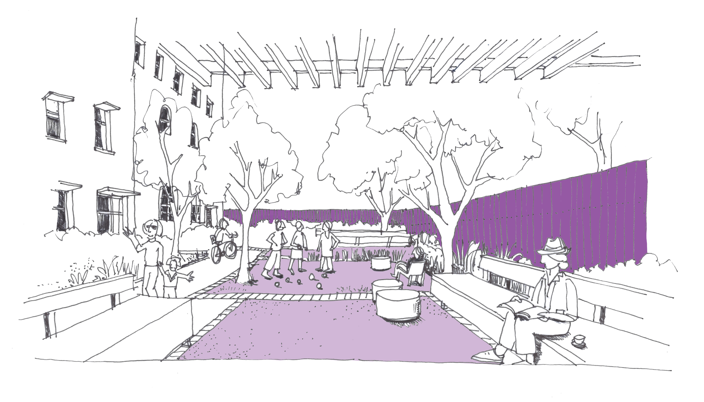 Visualisation of communal outdoor space from 'A Design Guide for Older Women's Housing'