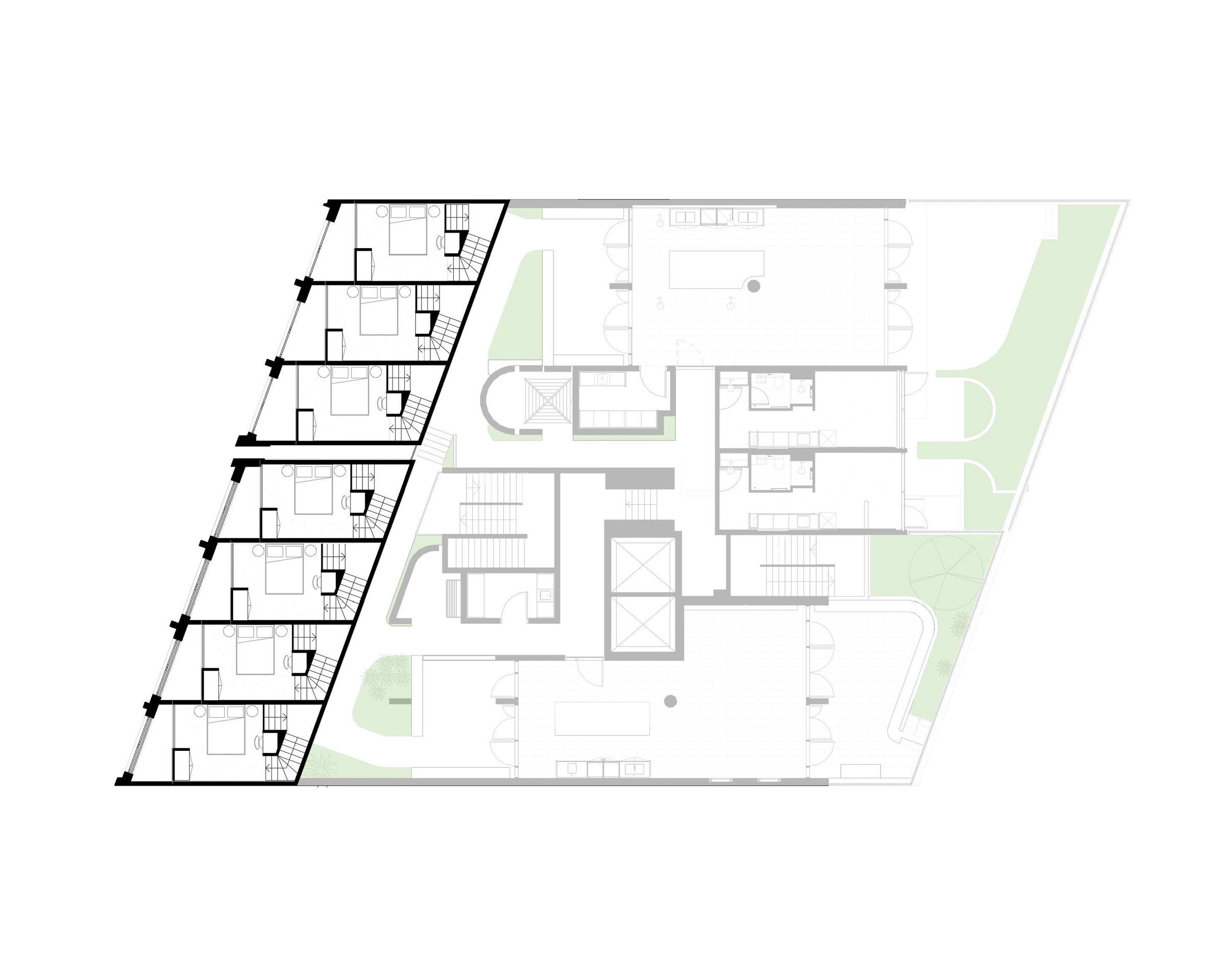 Level 1 mezzanine floor plan showing Teilhaus rooms at the mezzanine level.