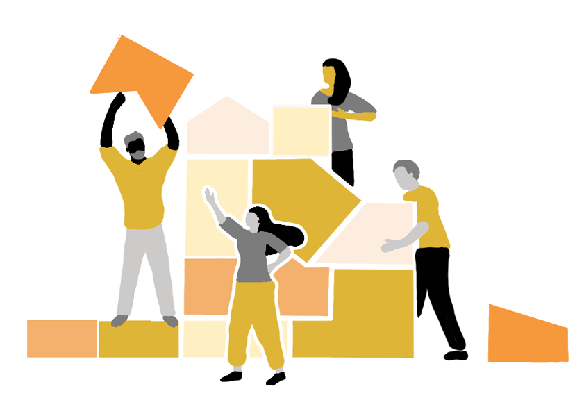 Diagram illustrating the key finding 'Increase diversity and choice' showing four people working together stacking abstracted blocks.