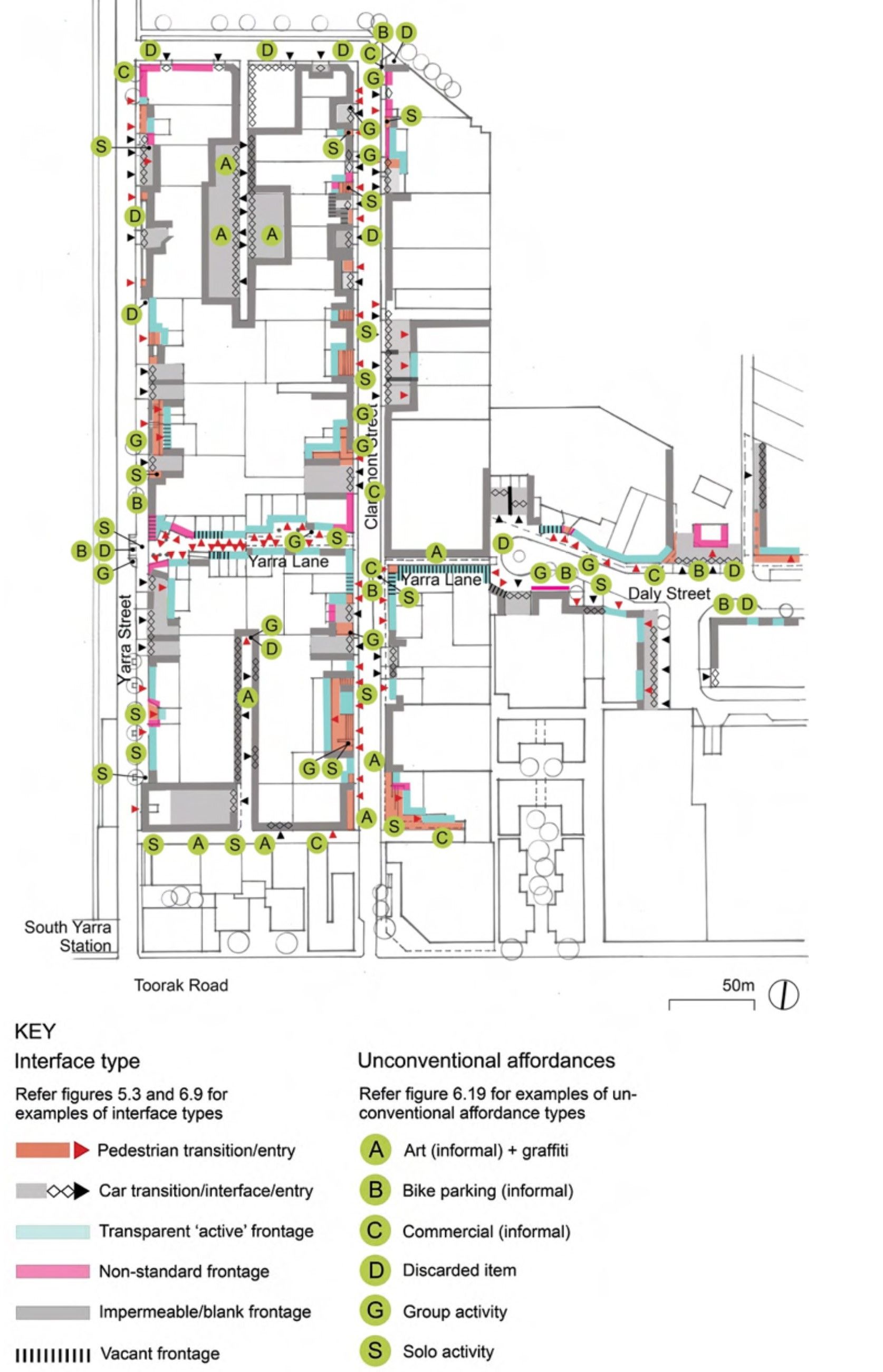 A map of the Forest Hill Precinct study area showing different frontage types across the precinct.